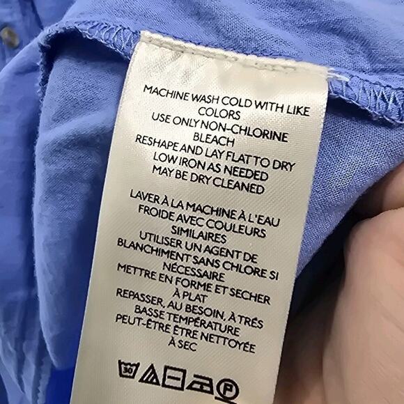 Anthropologie Shirt Womens Large Blue Babydoll Popover Pilcro Tee Poplin Henley - Picture 9 of 11